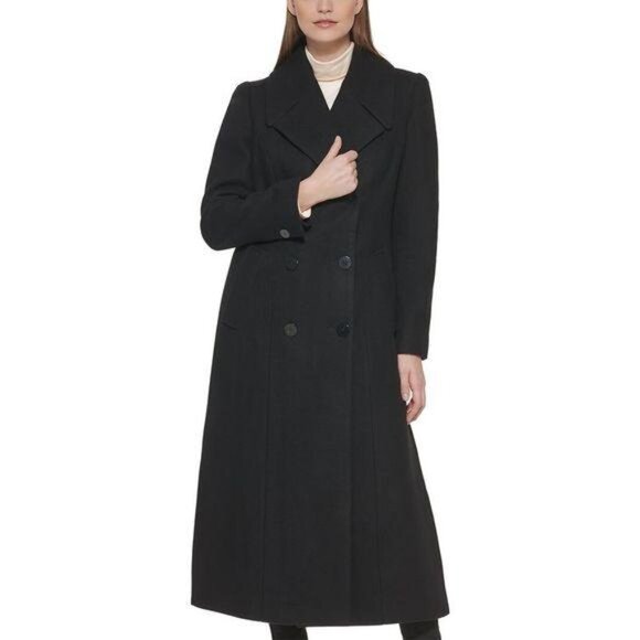 NWT Kenneth Cole Double Breasted Black Wool-Blend Maxi Coat 6 - Picture 1 of 10